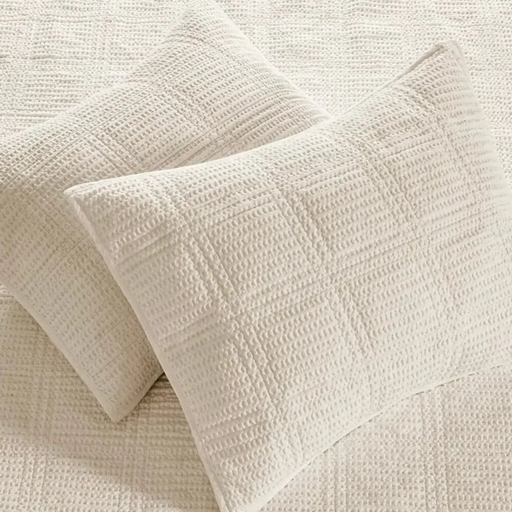 Levtex Cloud Waffle Textured 3 Piece Quilt Set Cream Full/Queen